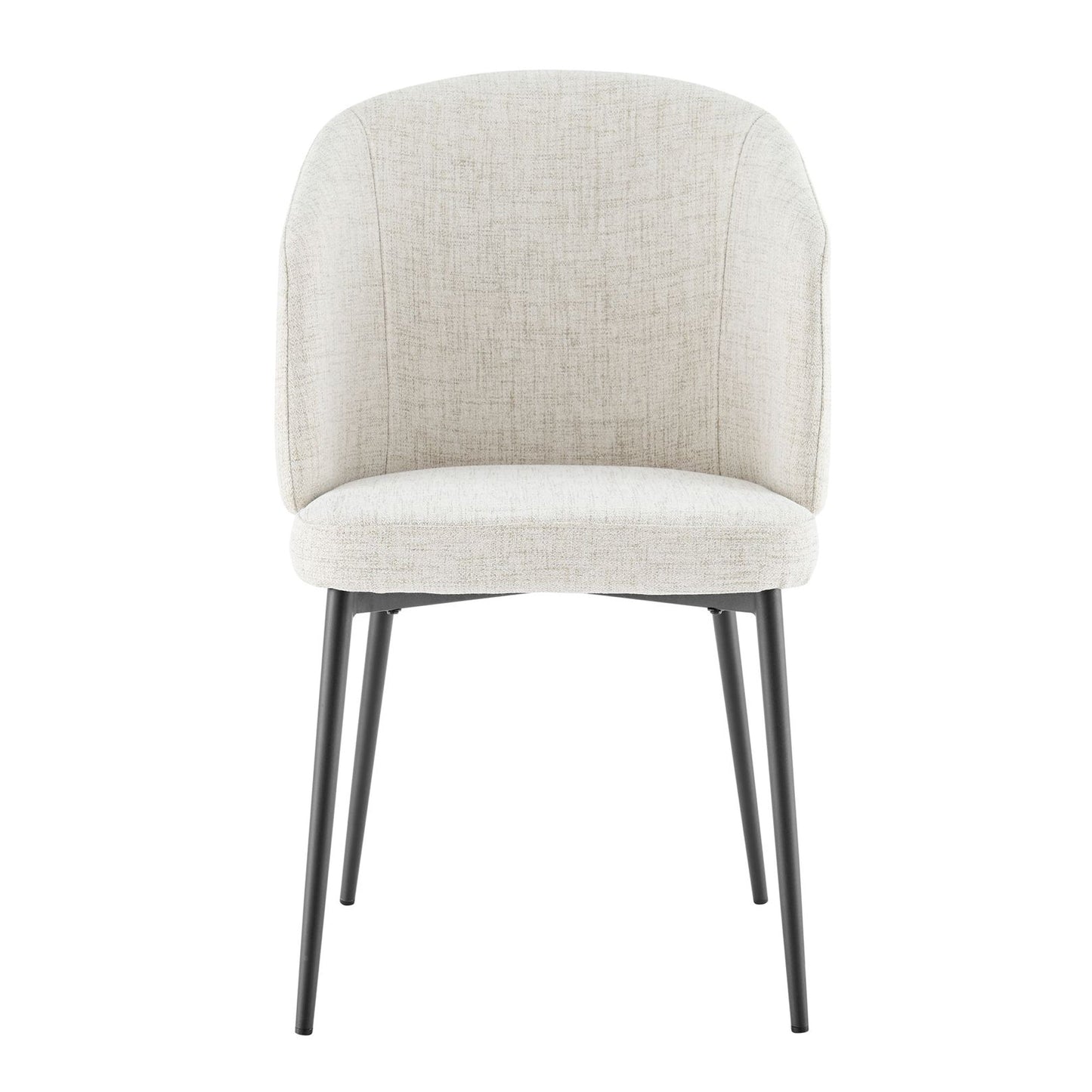 Chaise de salle à manger incurvée Capri en lin ivoire et gris clair avec pieds noirs
