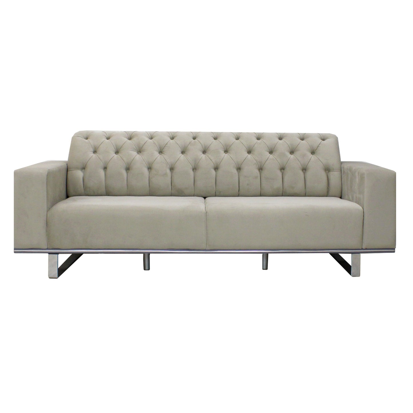 Canapé 3 places Eliza en velours gris clair avec bordure argentée