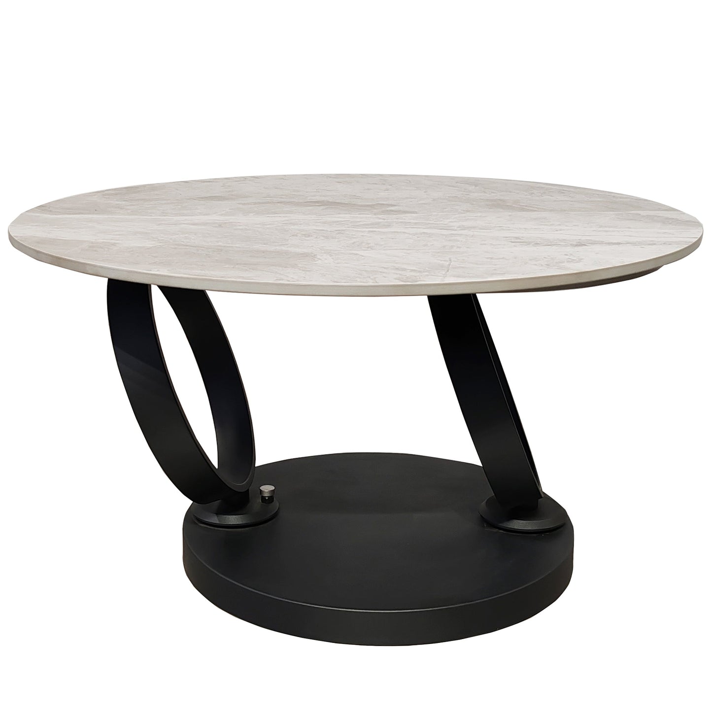 Table basse pivotante en céramique grise effet marbre avec base noire