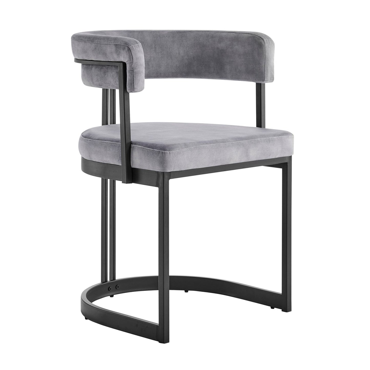 Chaise de salle à manger incurvée Mia en velours gris et cadre noir