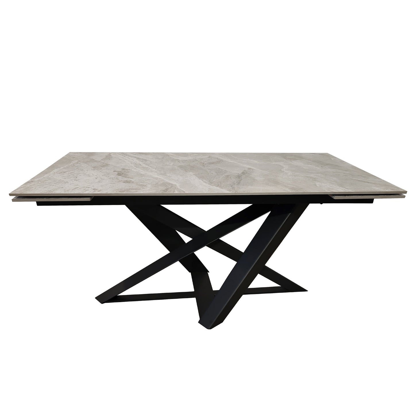 Table à manger extensible en céramique grise effet marbre avec base noire