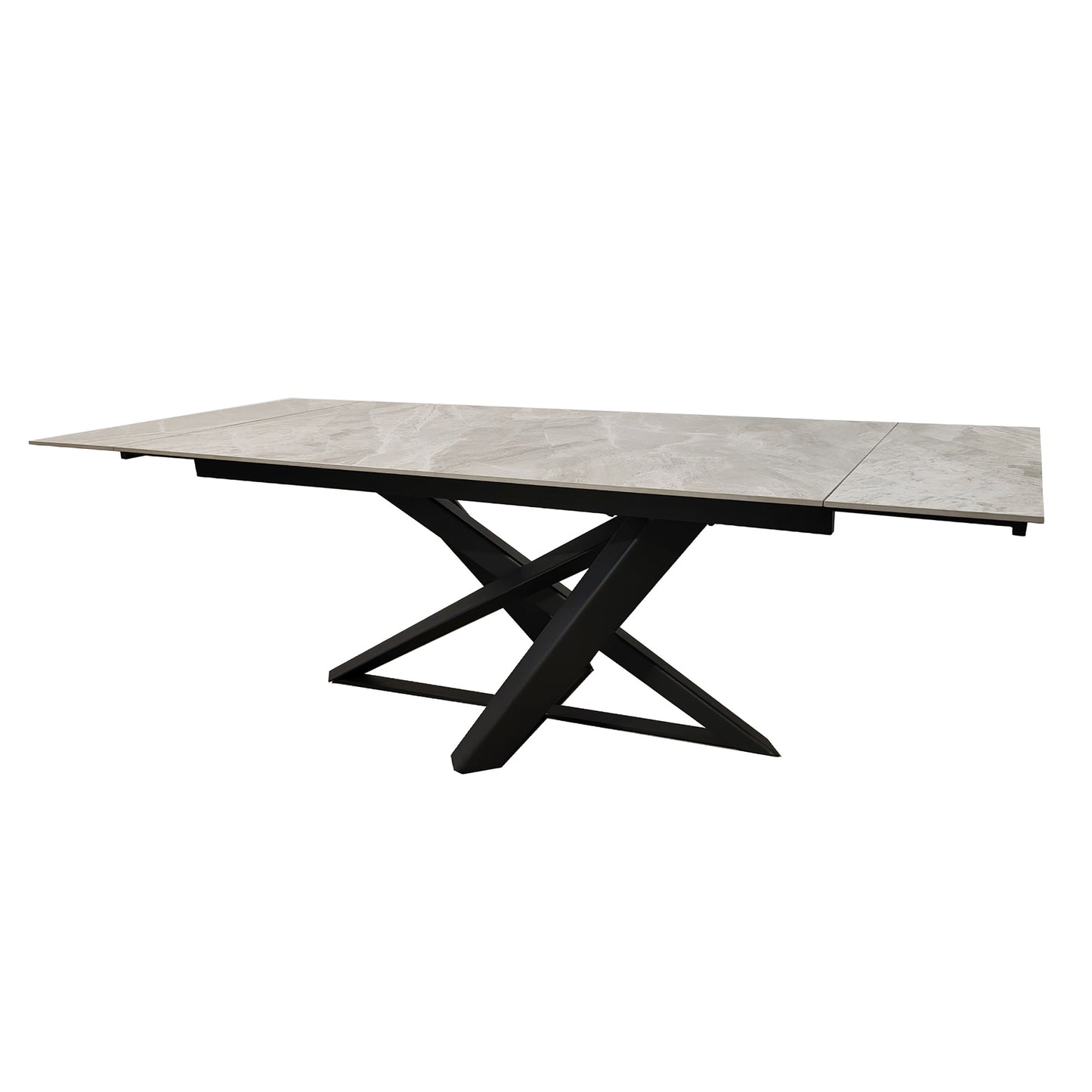 Table à manger extensible en céramique grise effet marbre avec base noire