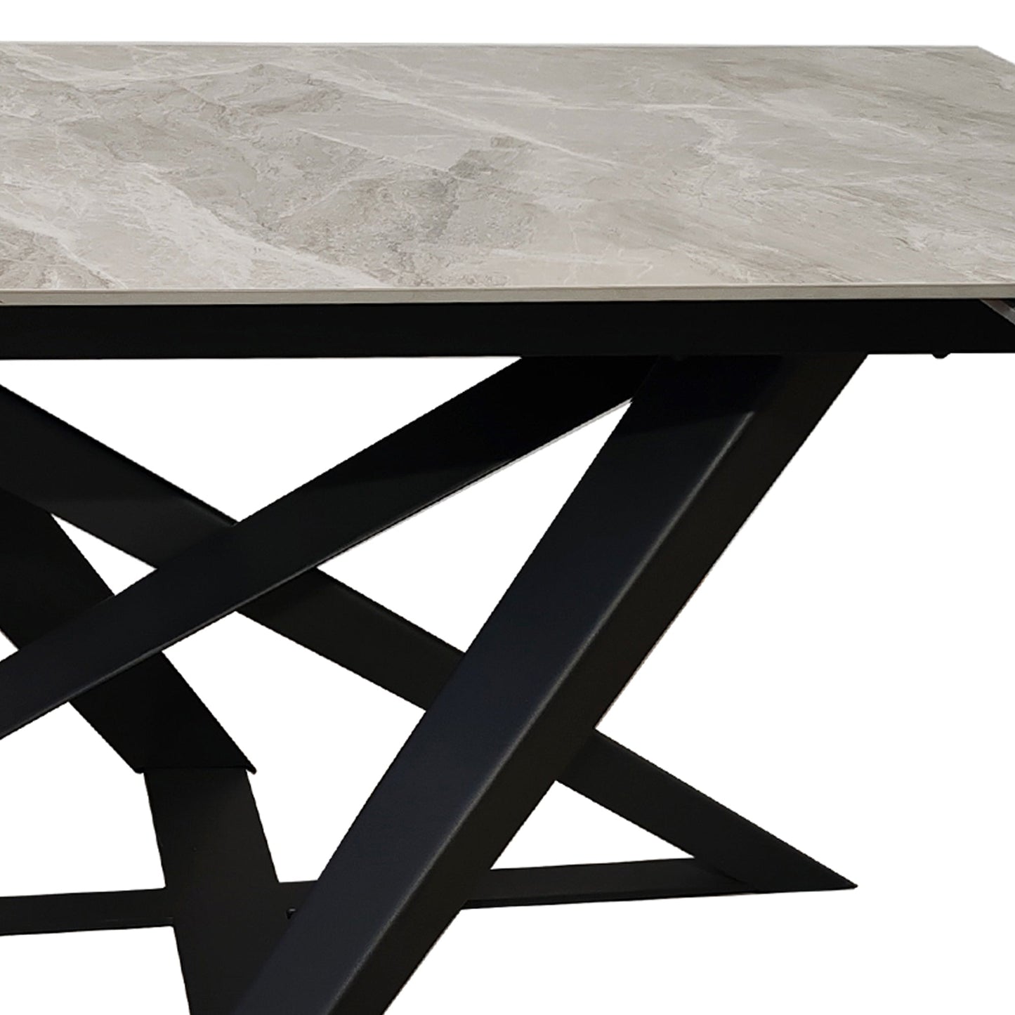 Table à manger extensible en céramique grise effet marbre avec base noire