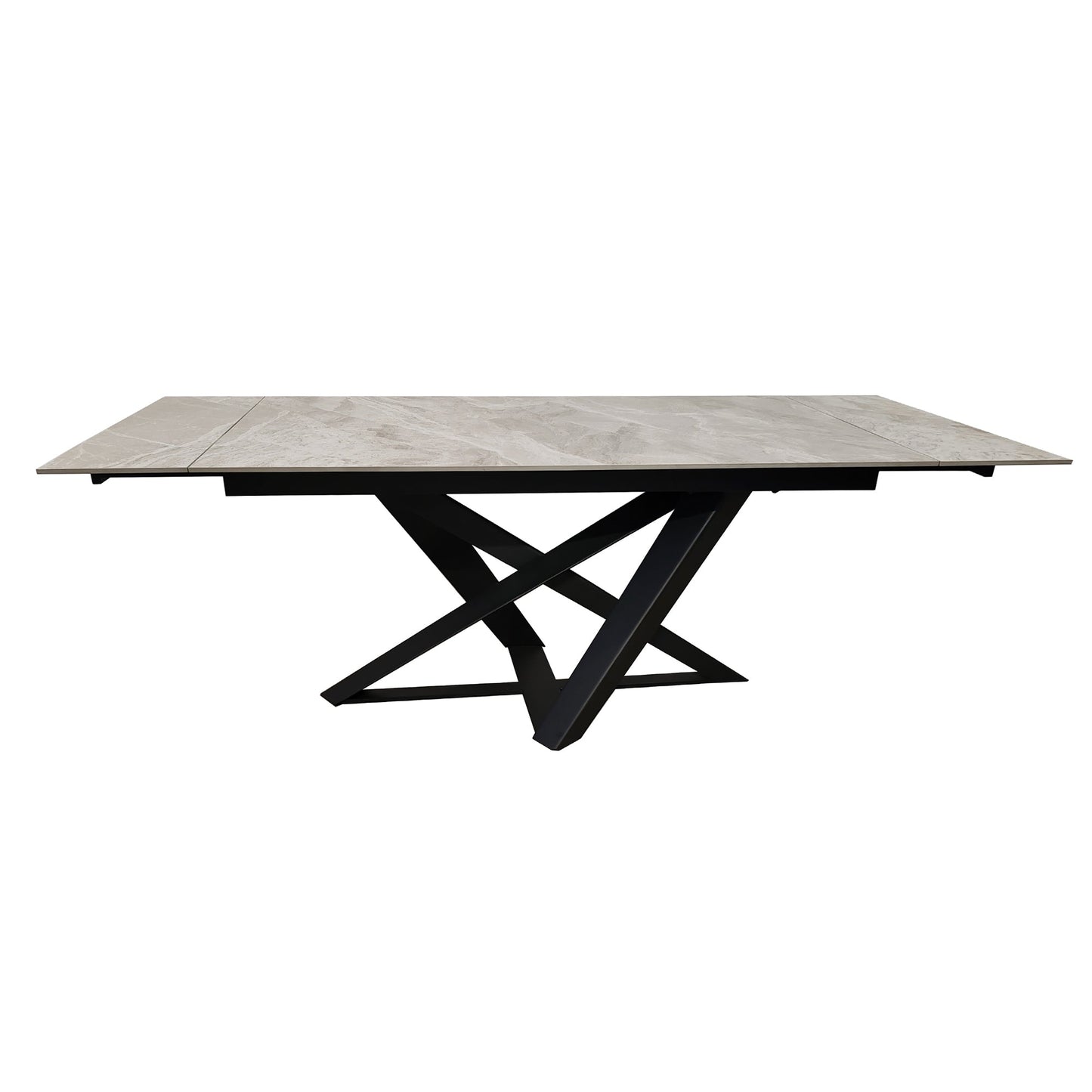 Table à manger extensible en céramique grise effet marbre avec base noire