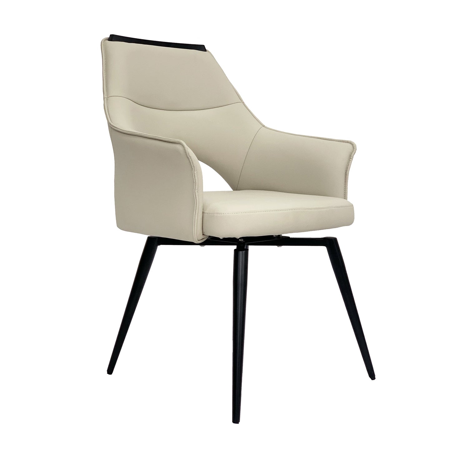 Chaise de salle à manger pivotante en cuir crème Esme, garniture supérieure noire et pieds noirs