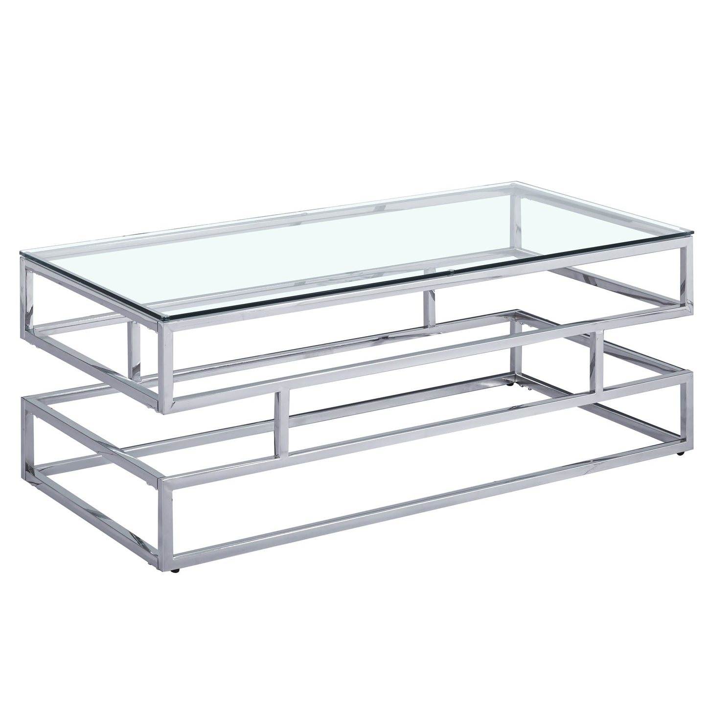 Table basse Lina en verre transparent avec cadre argenté