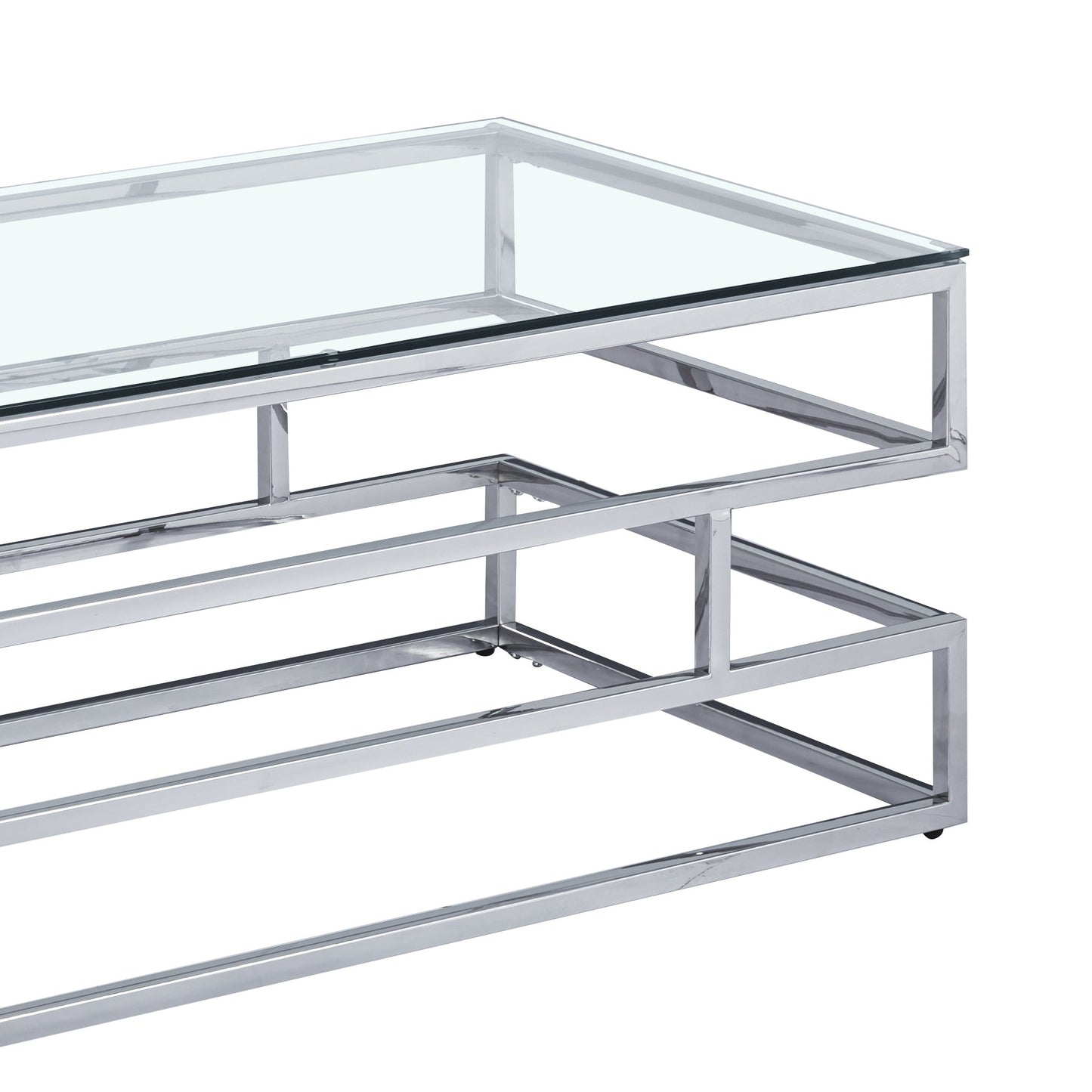 Table basse Lina en verre transparent avec cadre argenté