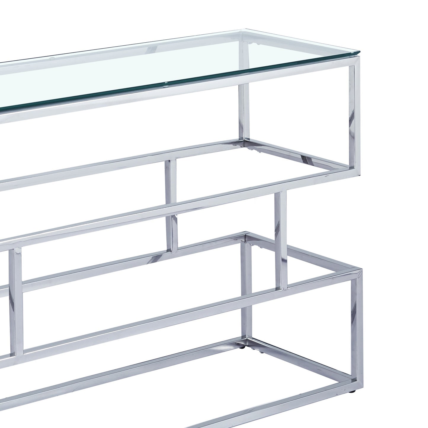 Console Lina en chrome argenté avec plateau en verre transparent