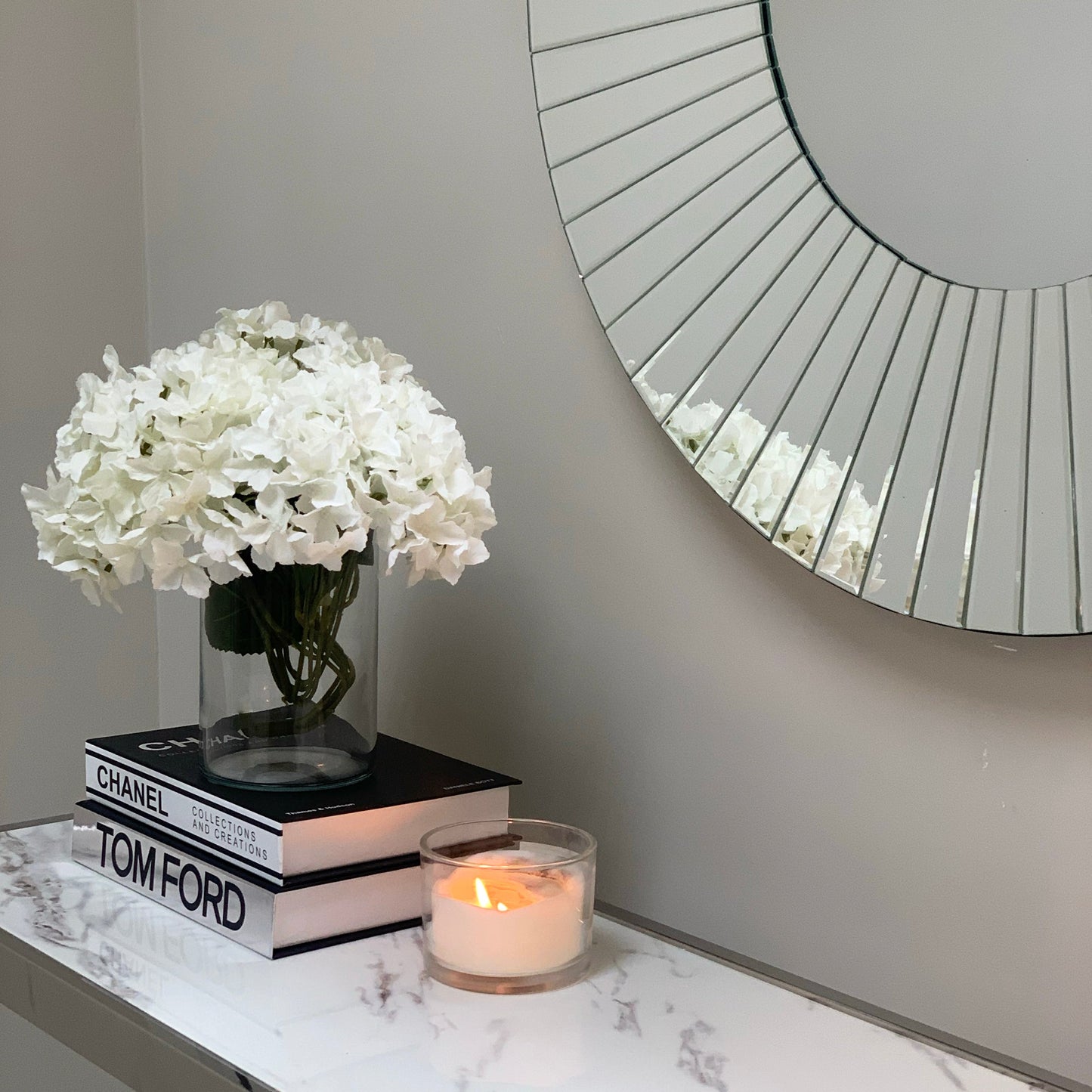 Grand miroir rond biseauté Isabella en argent