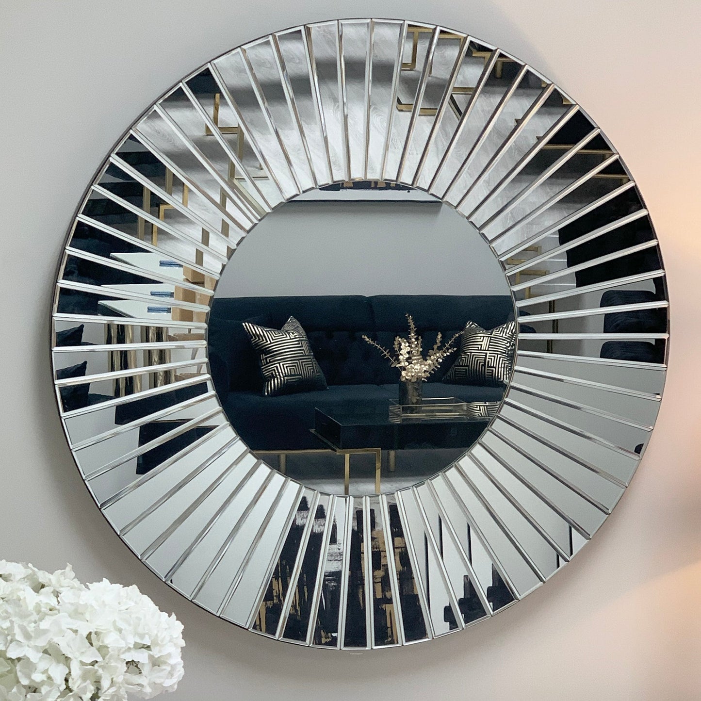 Grand miroir rond biseauté Isabella en argent