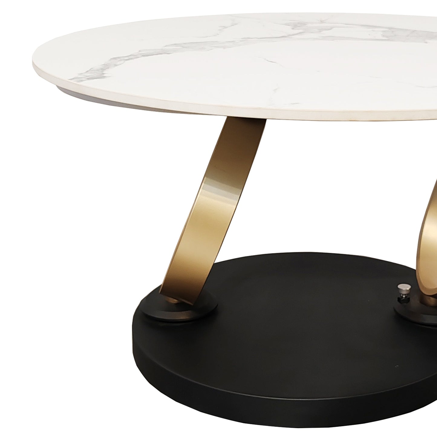 Table basse pivotante en céramique blanche effet marbre avec base dorée