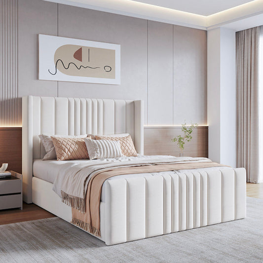 Lit coffre ottoman en velours crème Mika