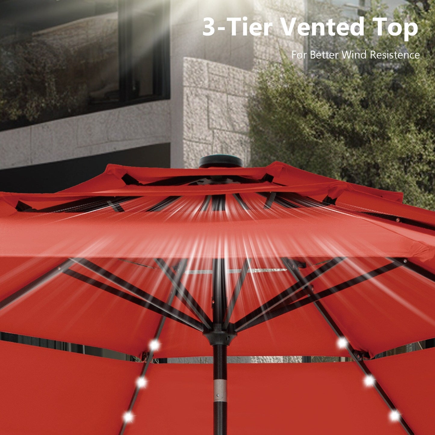 Parasol de terrasse inclinable à 3 niveaux de 10 pieds de MAISON ARTS, parasol d'extérieur à double ventilation avec lumières LED