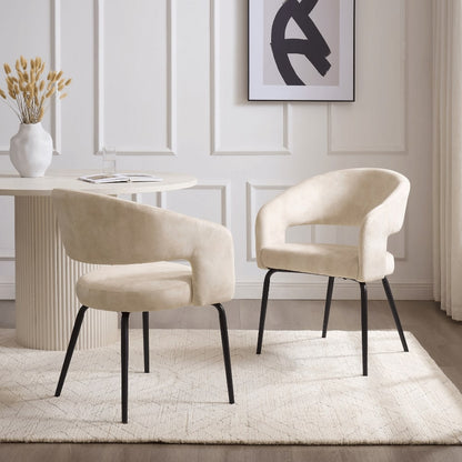 Chaise de salle à manger en velours crème Jasmine avec pieds noirs