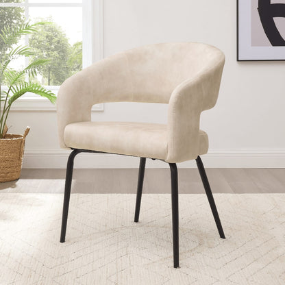 Chaise de salle à manger en velours crème Jasmine avec pieds noirs