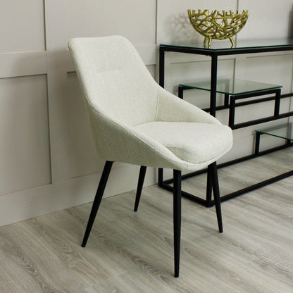 Chaise de salle à manger en lin crème sauge avec pieds noirs