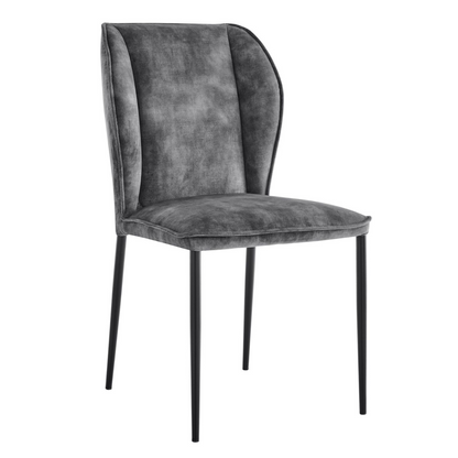 Chaise de salle à manger à oreilles en velours gris Nina avec pieds noirs