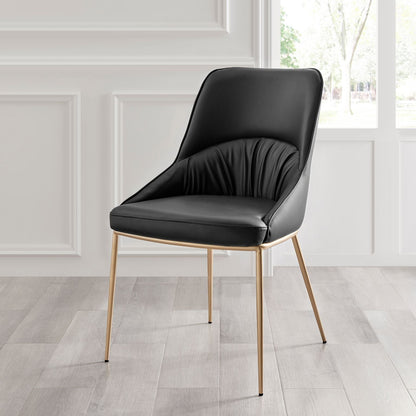 Chaise de salle à manger Axel en cuir noir, design froissé, pieds dorés