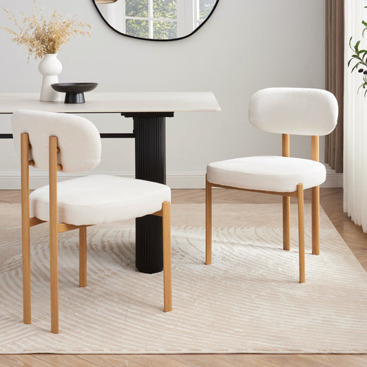 Chaise de salle à manger Kiah en lin ivoire avec cadre effet chêne naturel