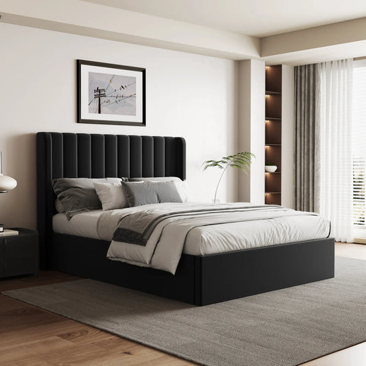 Lit coffre ottoman en velours noir Maddison