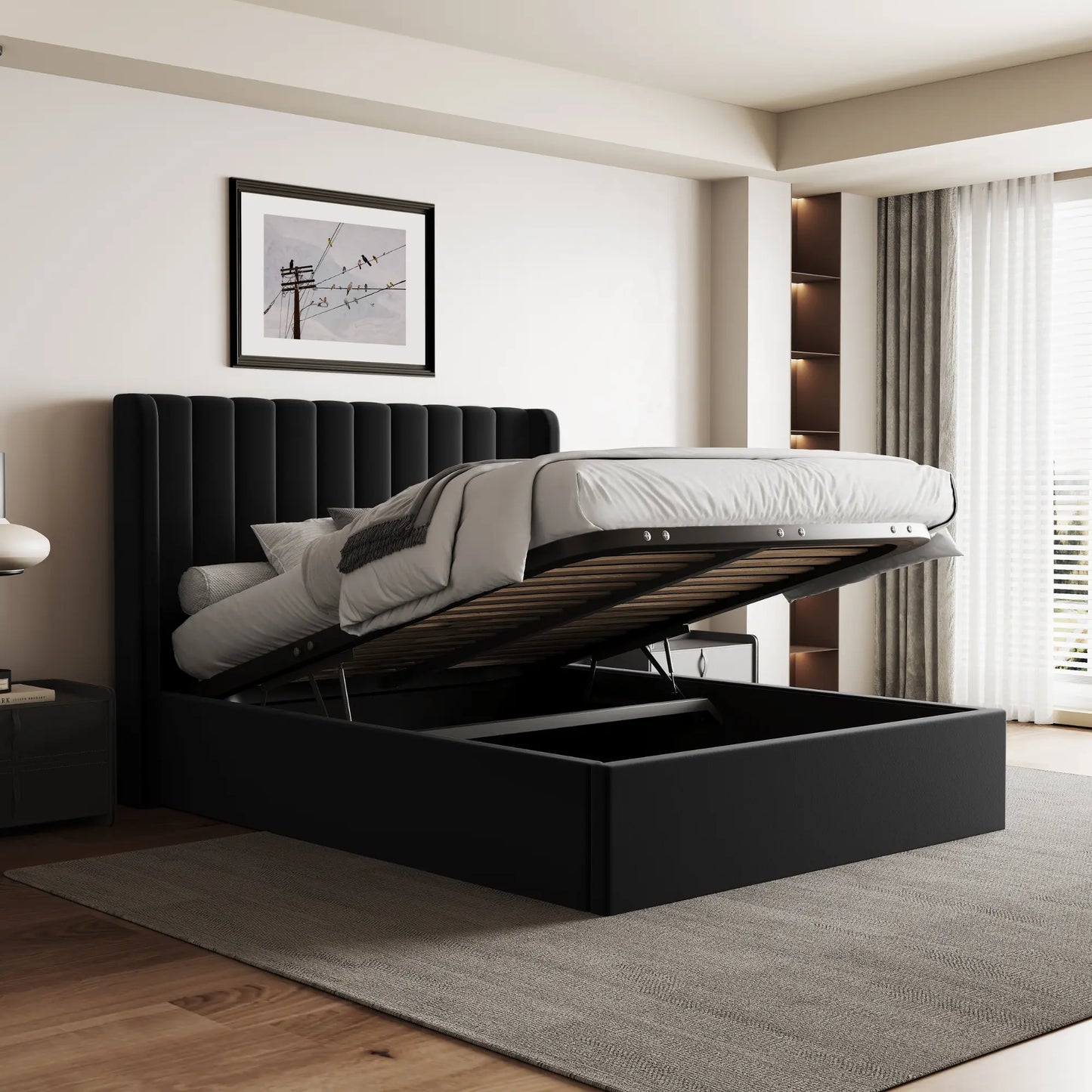 Lit coffre ottoman en velours noir Maddison