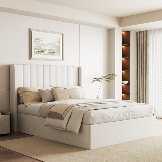 Lit coffre ottoman en velours crème Maddison