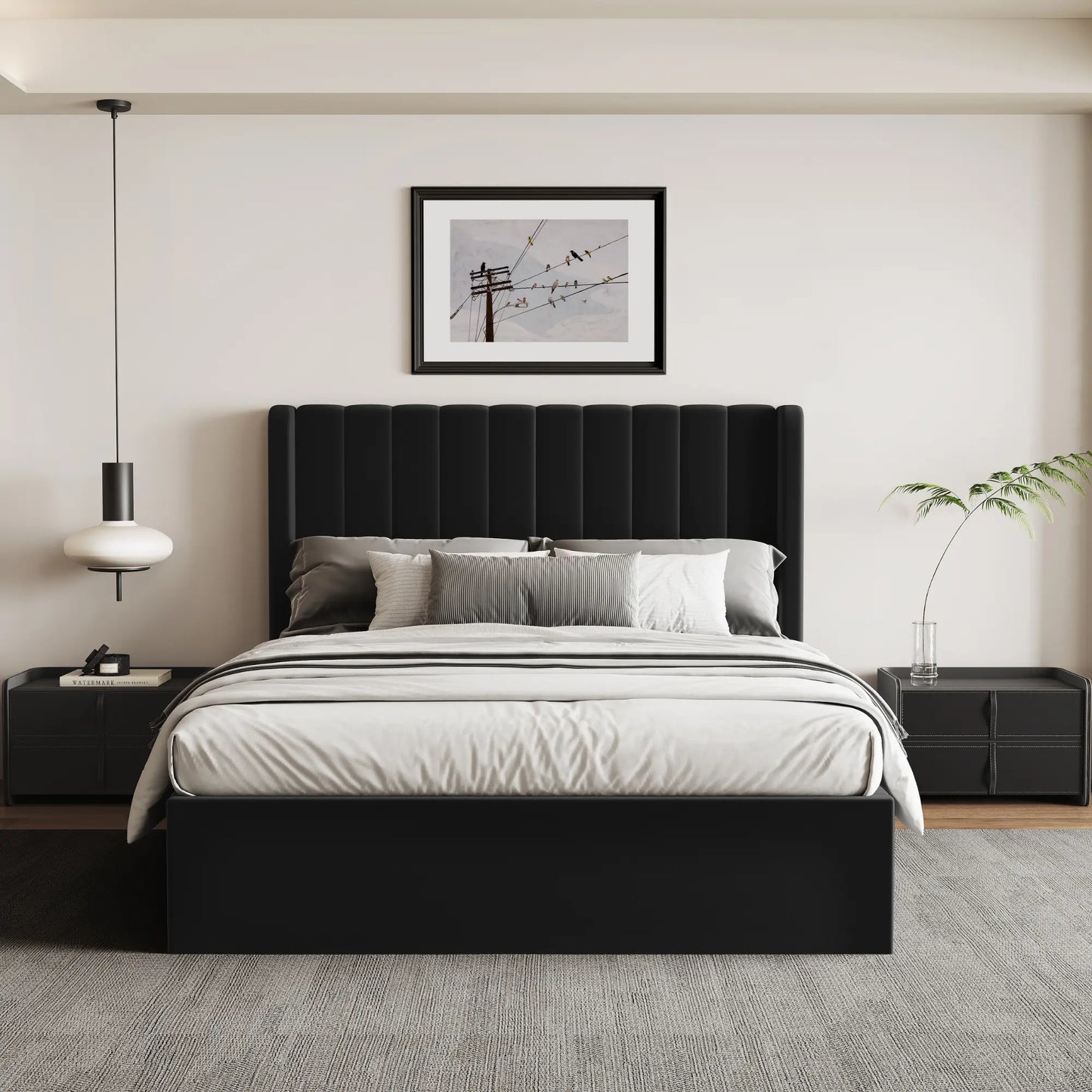Lit coffre ottoman en velours noir Maddison