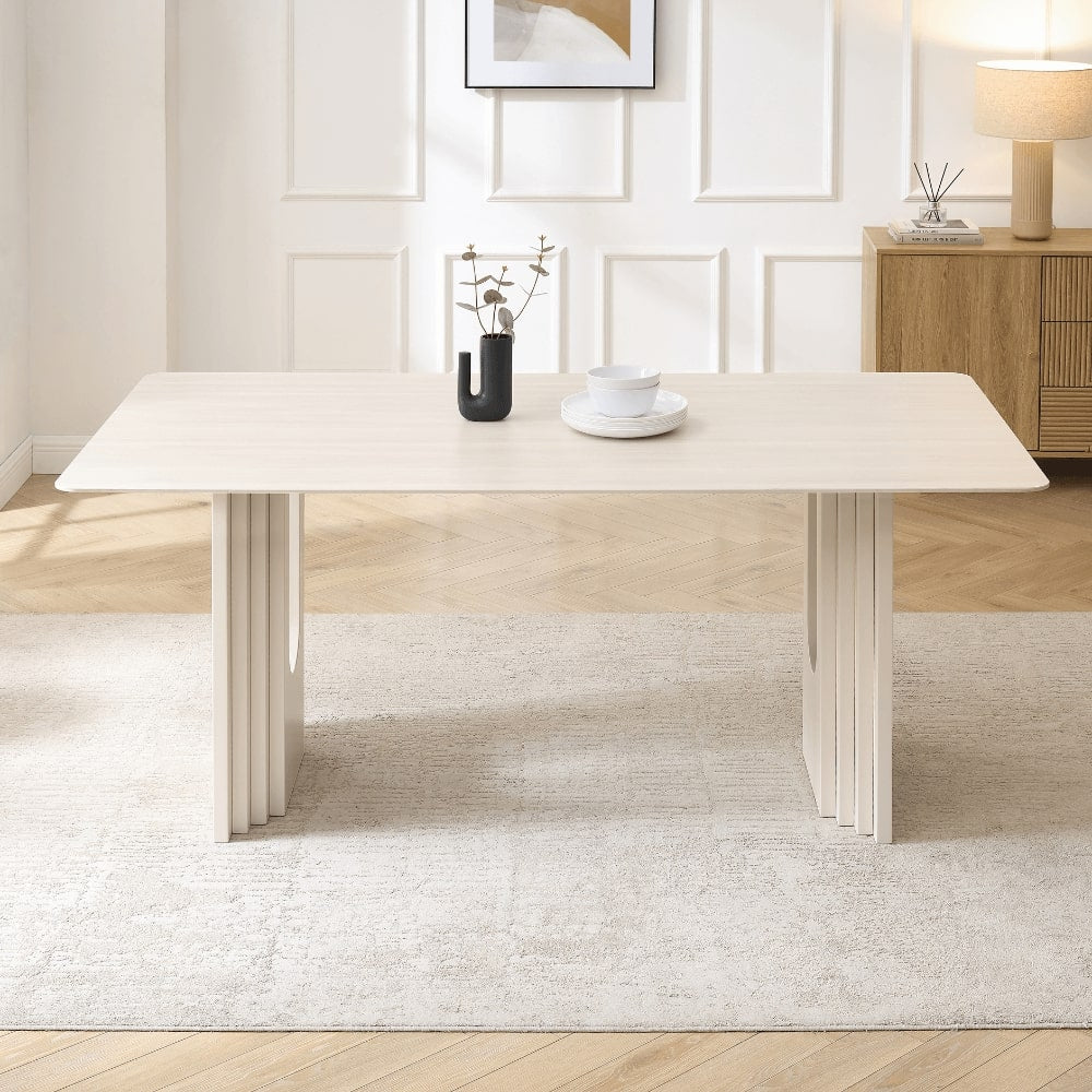 Table à manger Apollo en céramique blanche avec base crème
