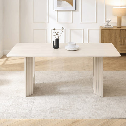 Table à manger Apollo en céramique blanche avec base crème