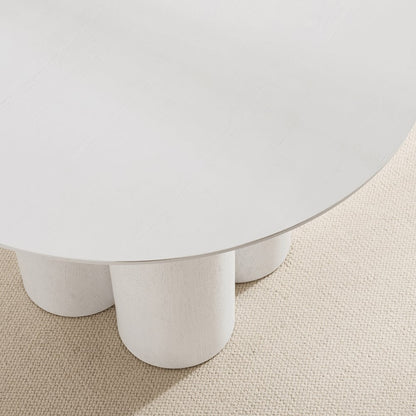 Table à manger ronde en bois blanc Marco avec base en bois blanc