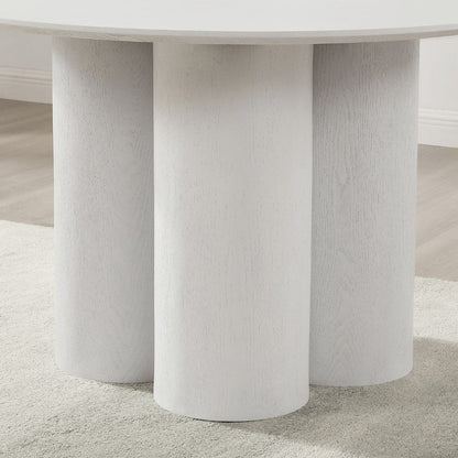 Table à manger ronde en bois blanc Marco avec base en bois blanc