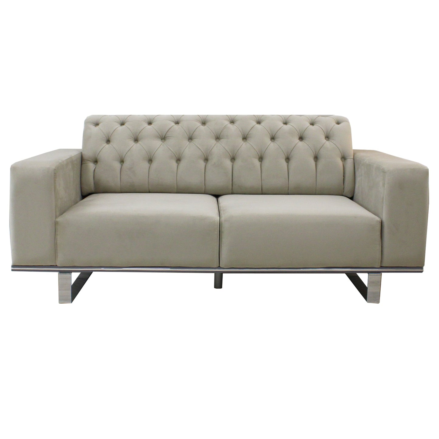 Canapé 2 places Eliza en velours gris clair avec bordure argentée