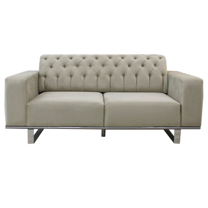 Canapé 2 places Eliza en velours gris clair avec bordure argentée