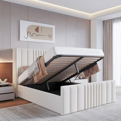 Lit coffre ottoman en velours crème Mika