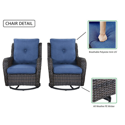 Fauteuil à bascule pivotant d'extérieur Gymojoy 3 pièces en osier avec coussin et table