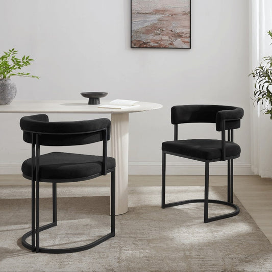 Chaise de salle à manger incurvée Mia en velours noir et cadre noir