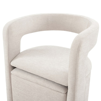 Fauteuil d'appoint incurvé Lada en chenille crème avec repose-pieds de rangement