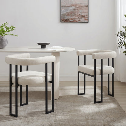 Chaise de salle à manger incurvée en chenille crème Celine avec cadre noir