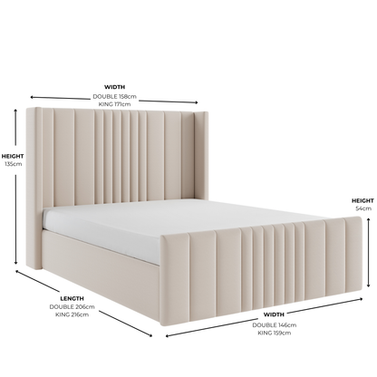 Lit coffre ottoman en velours crème Mika