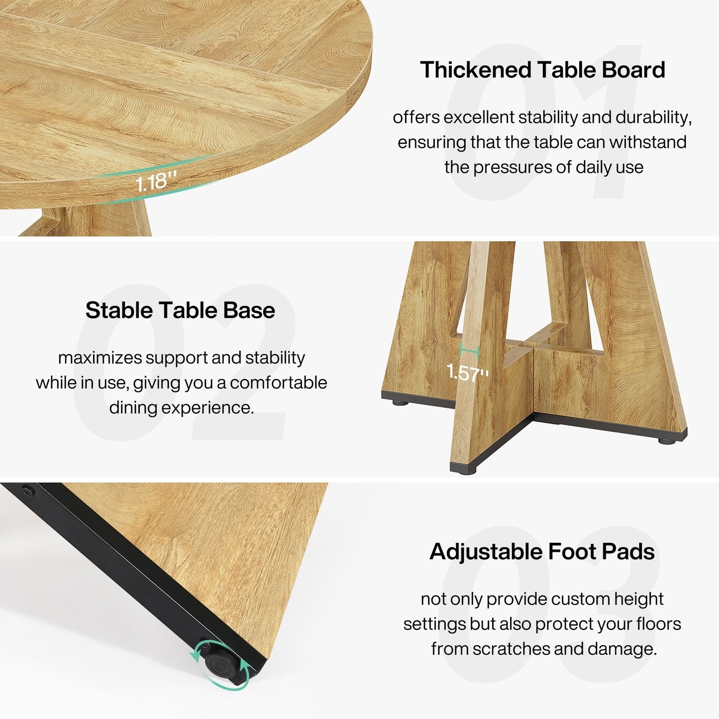 Table à manger ronde 47 pouces pour 4 personnes, table de cuisine de style campagnard, petite table à dîner en bois pour salle à manger et salon