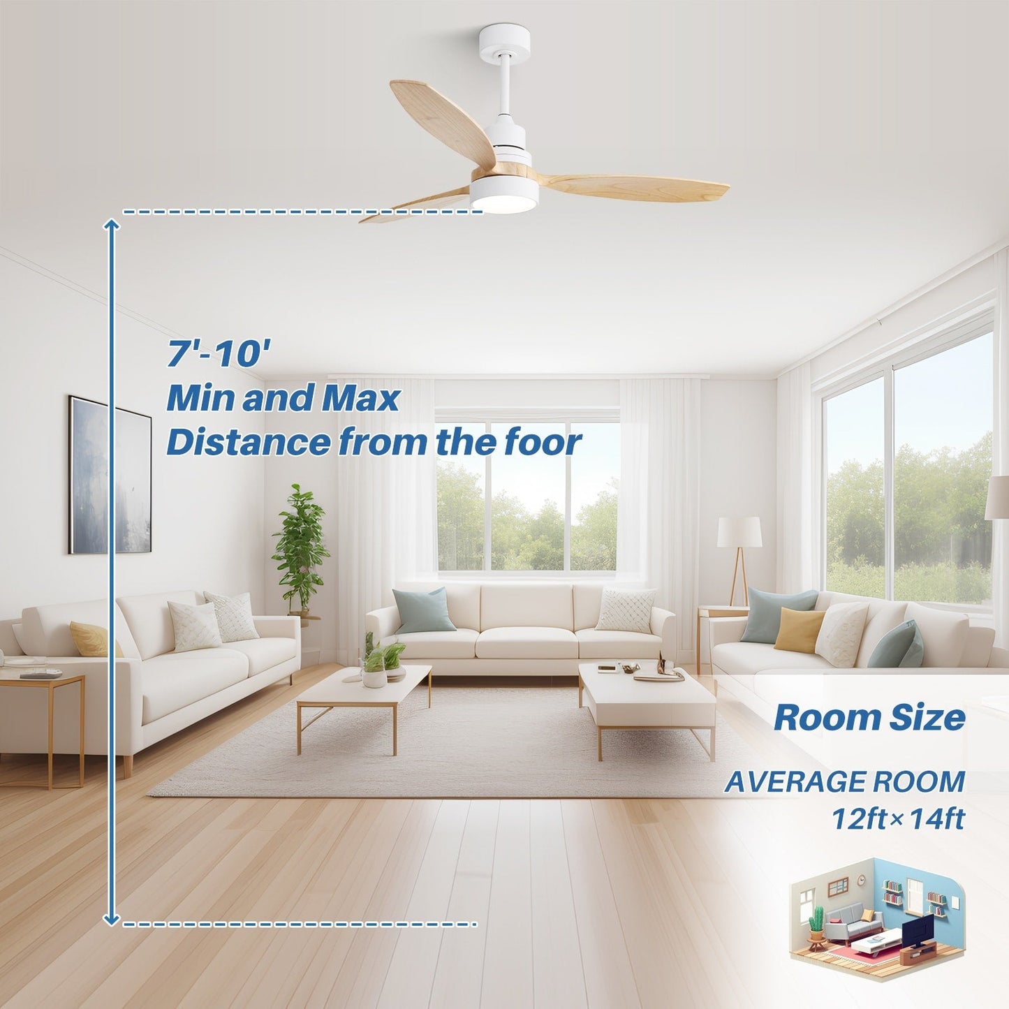 Ventilateur de plafond à LED intégré 48 et 52 pouces avec lumière et télécommande, moteur CC réversible