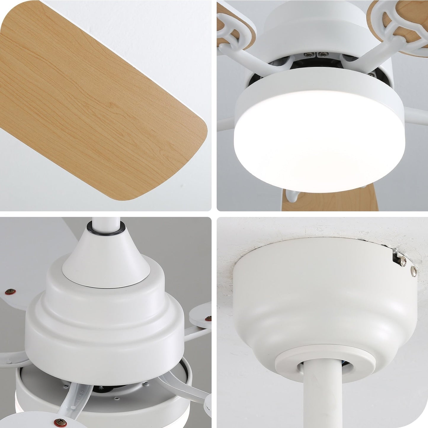 Ventilateur de plafond à LED intégré 48 et 52 pouces avec lumière et télécommande, moteur CC réversible