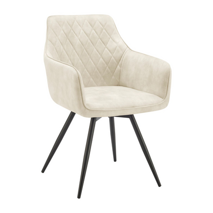 Chaise de salle à manger pivotante en velours crème Ezra avec pieds noirs