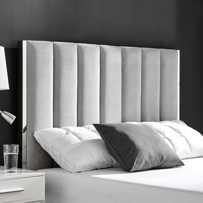 Lit Chloé gris avec bordure argentée et rangement ottoman