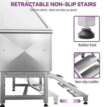 Baignoire de toilettage réglable en acier inoxydable de 50 po de largeur avec rampe et marches