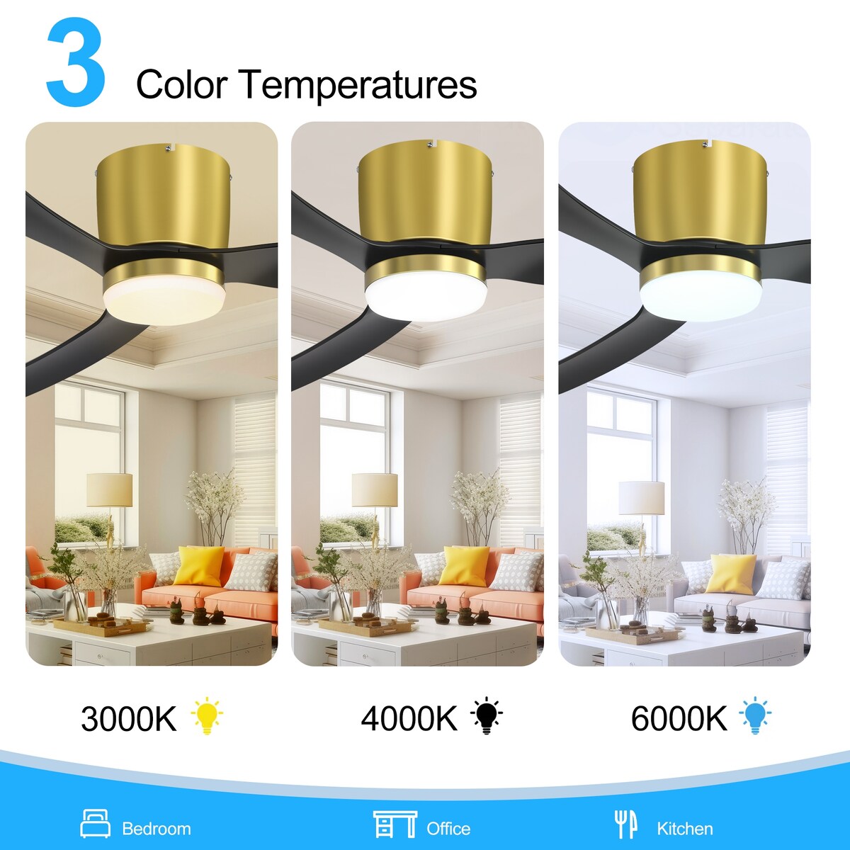 Ventilateur de plafond encastré à DEL noir/blanc de 52 pouces avec télécommande (3 pales)