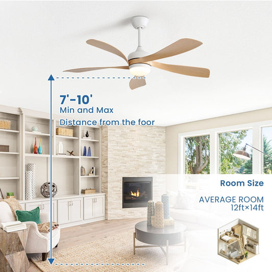 Ventilateur de plafond de 52 pouces avec télécommande et lumières, moteur CC silencieux, 5 pales, haut débit d'air (CFM)