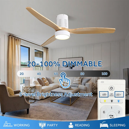 Ventilateur de plafond encastré de style campagnard de 52 pouces avec éclairage et télécommande, moteur CC réversible