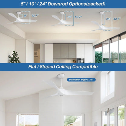 Ventilateur de plafond moderne en bois massif/ABS de 52 pouces avec télécommande (sans lumière), 6 vitesses de vent, flux d'air réversible