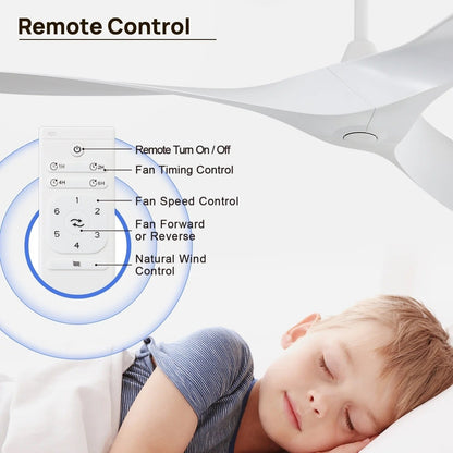Ventilateur de plafond moderne en bois massif/ABS de 52 pouces avec télécommande (sans lumière), 6 vitesses de vent, flux d'air réversible